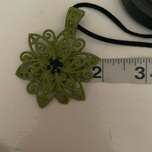 19” Bohemian braided necklace & 2” green enameled open scroll work pendant - Picture 10 of 10